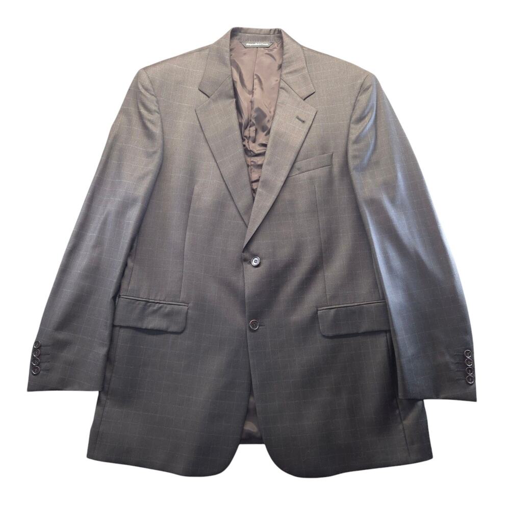 Ermenegildo Zegna Coppley Mens Navy Blue Check Wool‎ and Silk Blazer Mens 42R